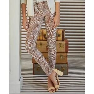 J.McLaughlin Lexi Slim Jeans Brown Palm Leaf Print 2 NWOT Art To Wear Designer